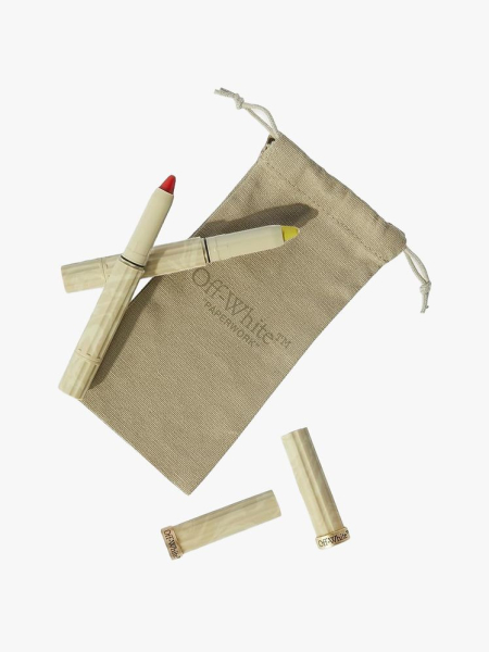Off-White Imprint Crayon Stick 2-Piece Set on a light gray background